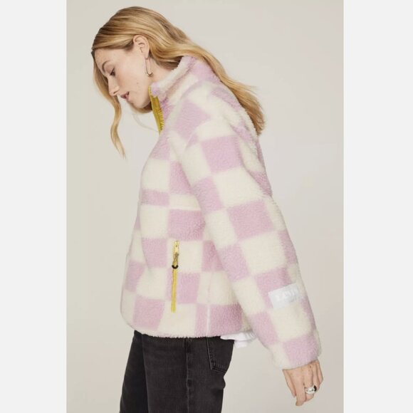 Levi's Jacquard Checker Fragrant Lilac Half-Zip Monty Sherpa Pullover - Picture 2 of 8